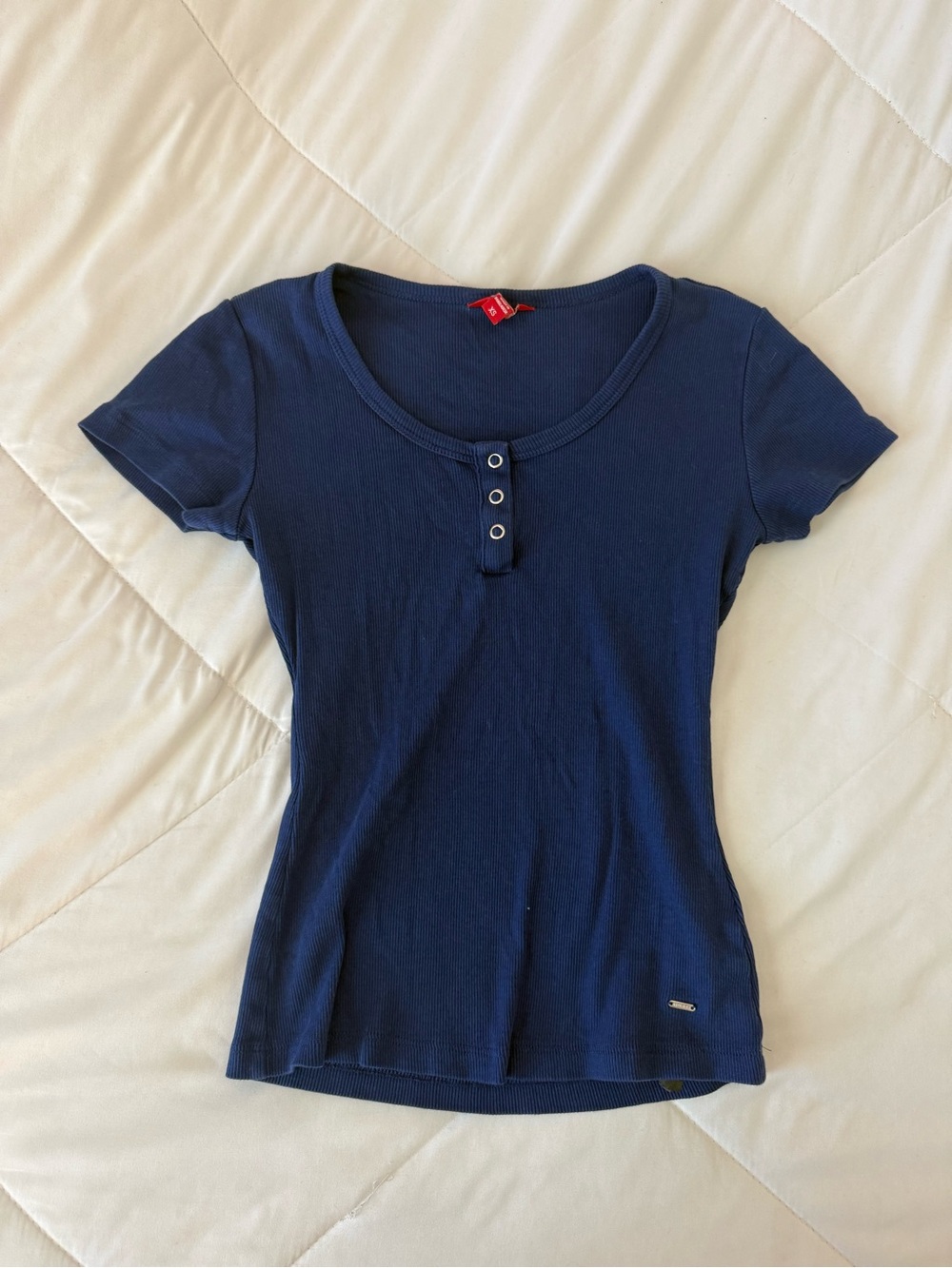Guess Navy Blue Short Sleeve Henley Tee
